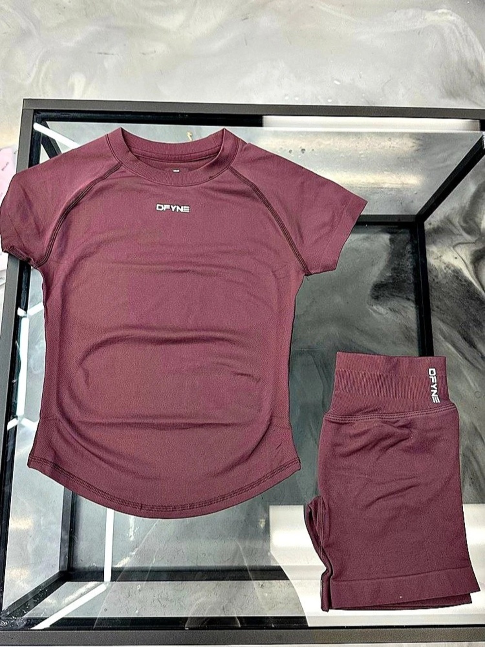 Dfyne Matching Athletic Top & Biker Shorts Set in Purple Like New